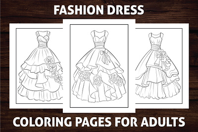 Fashion Dress Coloring Page for Adults activitybook adult coloring page amazon kdp amazon kdp book design book cover coloring book design dress fashion dress graphic design illustration kdp