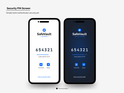 Security Authenticator Screen app atm authenticator branding dark design figma help light logo mobile pin safe security share typography ui vault