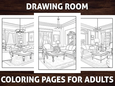 Drawing Room Coloring Page for Adults activitybook amazon kdp amazon kdp book design book cover coloring book design graphic design illustration interior interior design kdp kdp coloring book