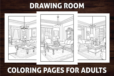 Drawing Room Coloring Page for Adults activitybook amazon kdp amazon kdp book design book cover coloring book design graphic design illustration interior interior design kdp kdp coloring book