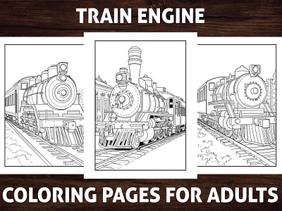 Train Engine Coloring Page for Adults activitybook adult coloring book amazon kdp amazon kdp book design book cover coloring book coloring book for adults design graphic design illustration kdp train train engine