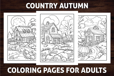 Country Autumn Coloring Page for Adults activitybook adult coloring page amazon kdp amazon kdp book design autumn book cover coloring book country autumn design graphic design happy autumn kdp kdp line art line art