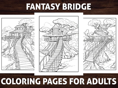 Fantasy Bridge Coloring Page for Adults activitybook amazon kdp amazon kdp book design book cover coloring book coloring page design graphic design illustration kdp kdp coloring book kdp coloring page line art