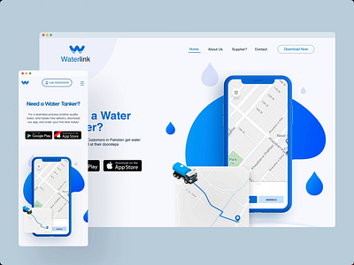 Website Design for a Water Delivery App animation app responsive ui ux webdesign