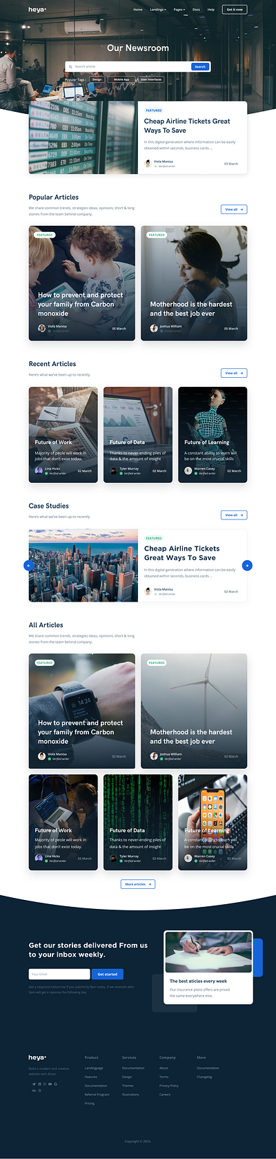 Blog Website Landing Page Template blog design figma graphic design template ui web design