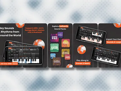 Taqsim Piano App Store Play Store Screenshot design app graphics app icon design app promotion app screenshots app store branding design feature graphic google play store graphic design play store screenshot ui design user interface design