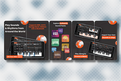 Taqsim Piano App Store Play Store Screenshot design app graphics app icon design app promotion app screenshots app store branding design feature graphic google play store graphic design play store screenshot ui design user interface design