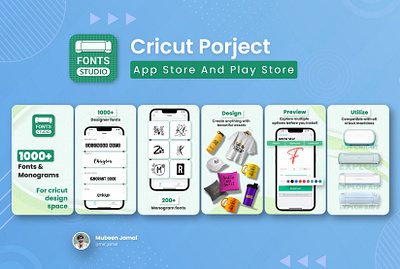 Cricut App Store Play Store screenshots design app graphics app icon design app interface design app promotion app screnshots app store branding design feature graphic google play store graphic design play store promo graphic screenshot ui user interface design