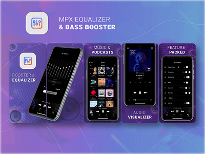 MPX EQUALIZER App Store Play Store Screenshot design app graphics app promo app promotion app screenshots design app store app store screenshots branding design feature graphic google play store graphic design illustration play store play store screenshot promo graphic screenshots design ui