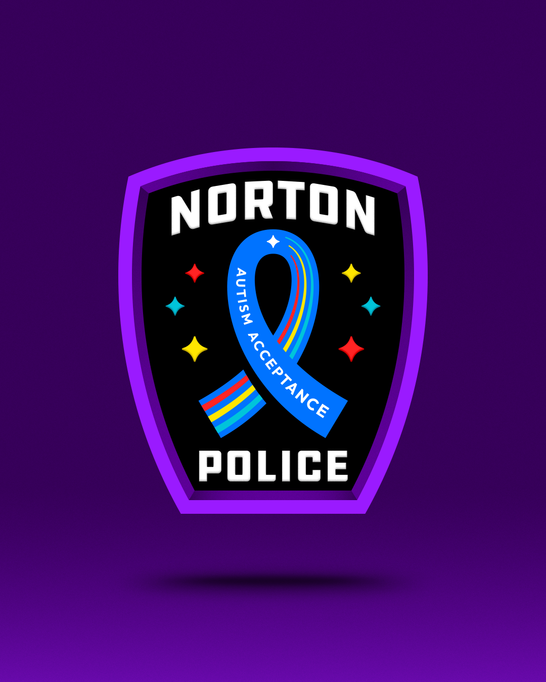 Autism Acceptance Badge 3d asd autism badge black blue colorful icons infinity modern police purple red ribbon shield stars symbols turquoise white yellow