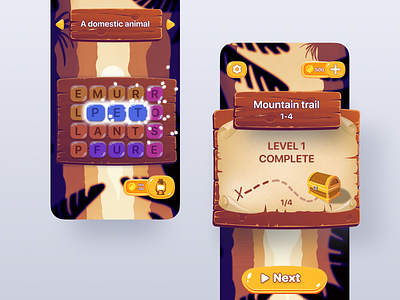 Word Puzzle Game UI adventure app bubble figma game game design gaming jungle mobileapp uikit visual design wordgame