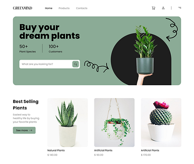 Plants Website UI Design Template design figma graphic design mobile app nature plants template ui web design