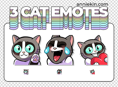 Set of 6 Cat Emotes | Pack 1 2d digital art cat cat emotes cute discord emotes emojis kawaii procreate twitch emotes