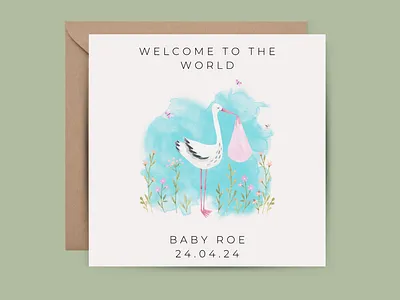 Personalised Stork New Baby Boy Card design graphic design new baby card newborn baby card personalised new baby card