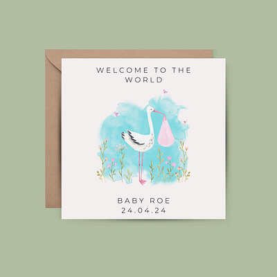 Personalised Stork New Baby Boy Card design graphic design new baby card newborn baby card personalised new baby card