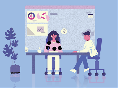 Retro-style office meeting flat illustration vector