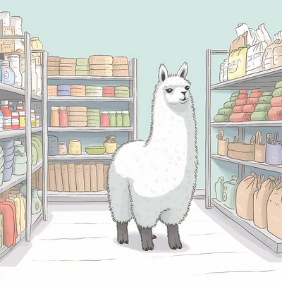 Shopping aisle alpaca drawing food grocery illustration shopping whimsical