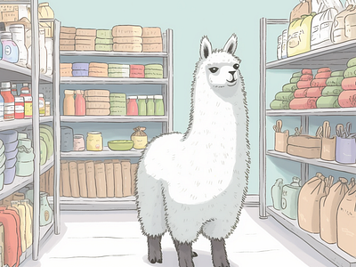 Shopping aisle alpaca drawing food grocery illustration shopping whimsical