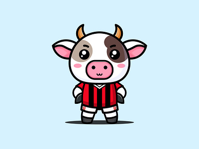 Cute football player cow cartoon illustration character cow cute design flatdesign football mascot team vector