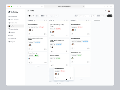 Task Management - Web App clean graphic design icons kanban board last list priority tag saas software design task filter task management ui ux