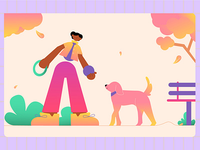 Playing with dog 2dcharacter animation animationcharacter art cartoonillustration colorful design dog illustration playing with dog playtime trending design