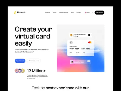 Fintech website design bank design bank web card card website digital card fintech website landing page minimal payment web product design product website trandy design