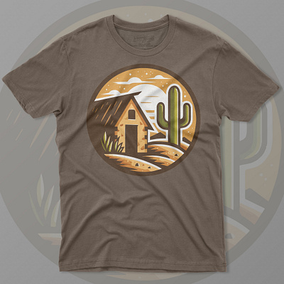 A hut in the desert with tree t-shirt design desert desert t shirt design trending