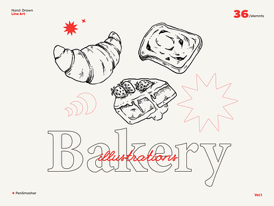 Bakery Hand Drawn illustrations by PenSmasher, Available on Etsy bake svg baker png bakery bakery illustration clipart hand drawn line art line illutration