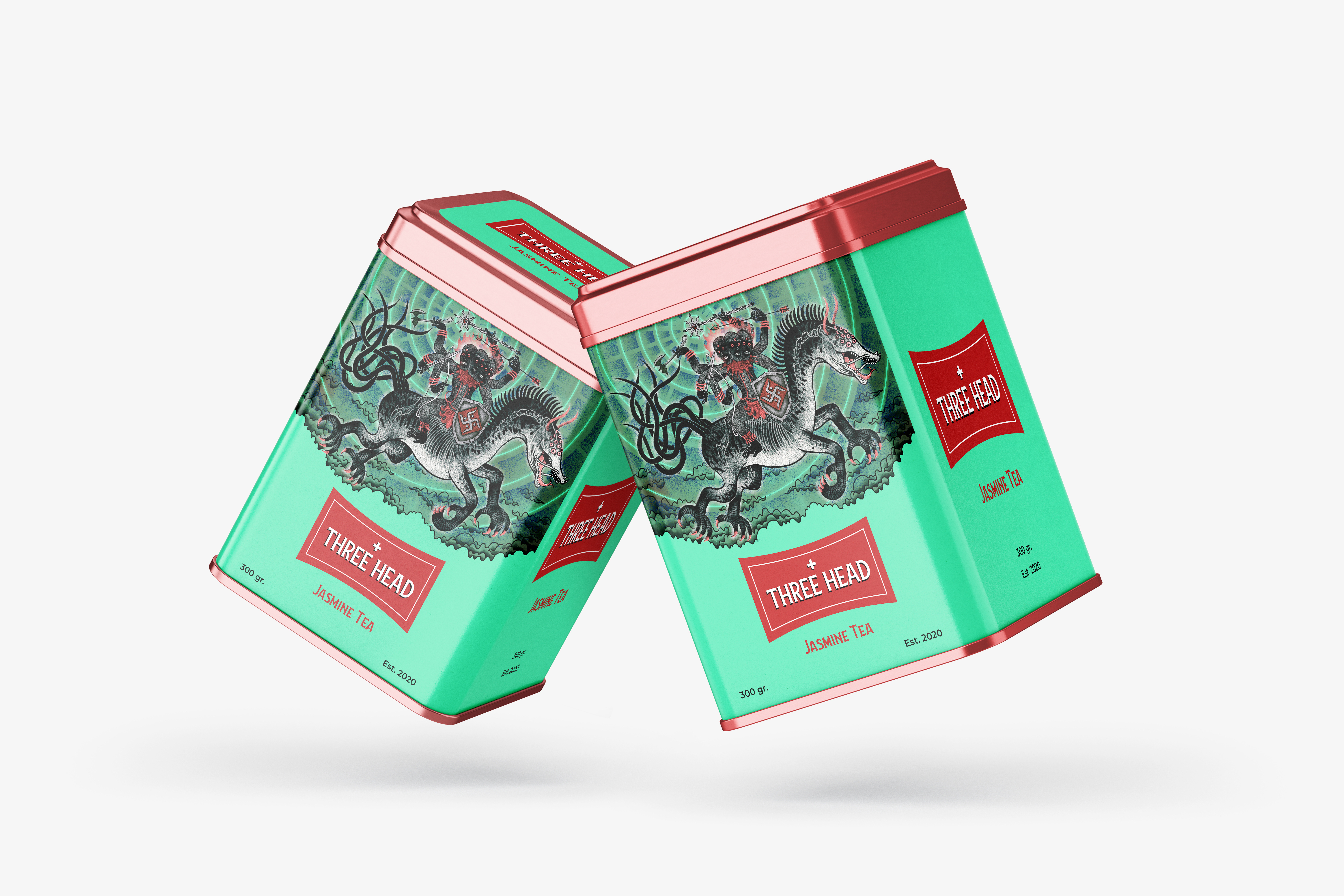 Three Head Tea illustration packaging tea