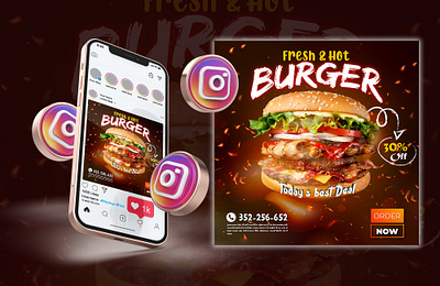 Social Media Post Design | Burger brand branding burger design facebook food graphic design illustration instagram logo post resturant social media post design ui