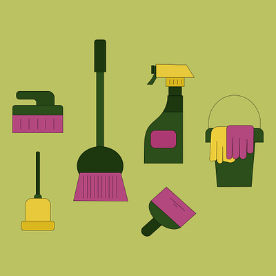 A set of items for cleaning the house app branding design graphic design illustration logo typography ui ux vector