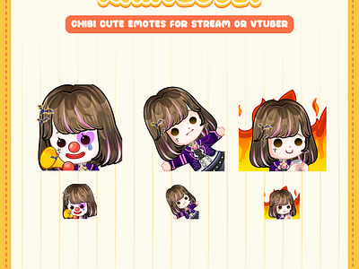 Clown Emotes | Chibi Girl Emotes | Chibi Emotes | Ych Emotes animation chibi emotes clown emotes custom design custom emotes cute emotes design digital artwork digital illustration discord emotes graphic design illustration kick emotes motion graphics open commission original character personalized emotes twitch emotes ych emotes