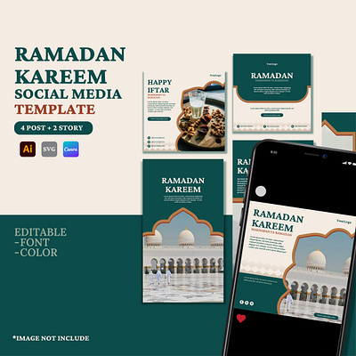 Ramadan Kareem instagram post + stroy template (Canva/SVG/Ai) branding coroussel design eid graphic design instagram kareem post ramadan ramadhan social media story template