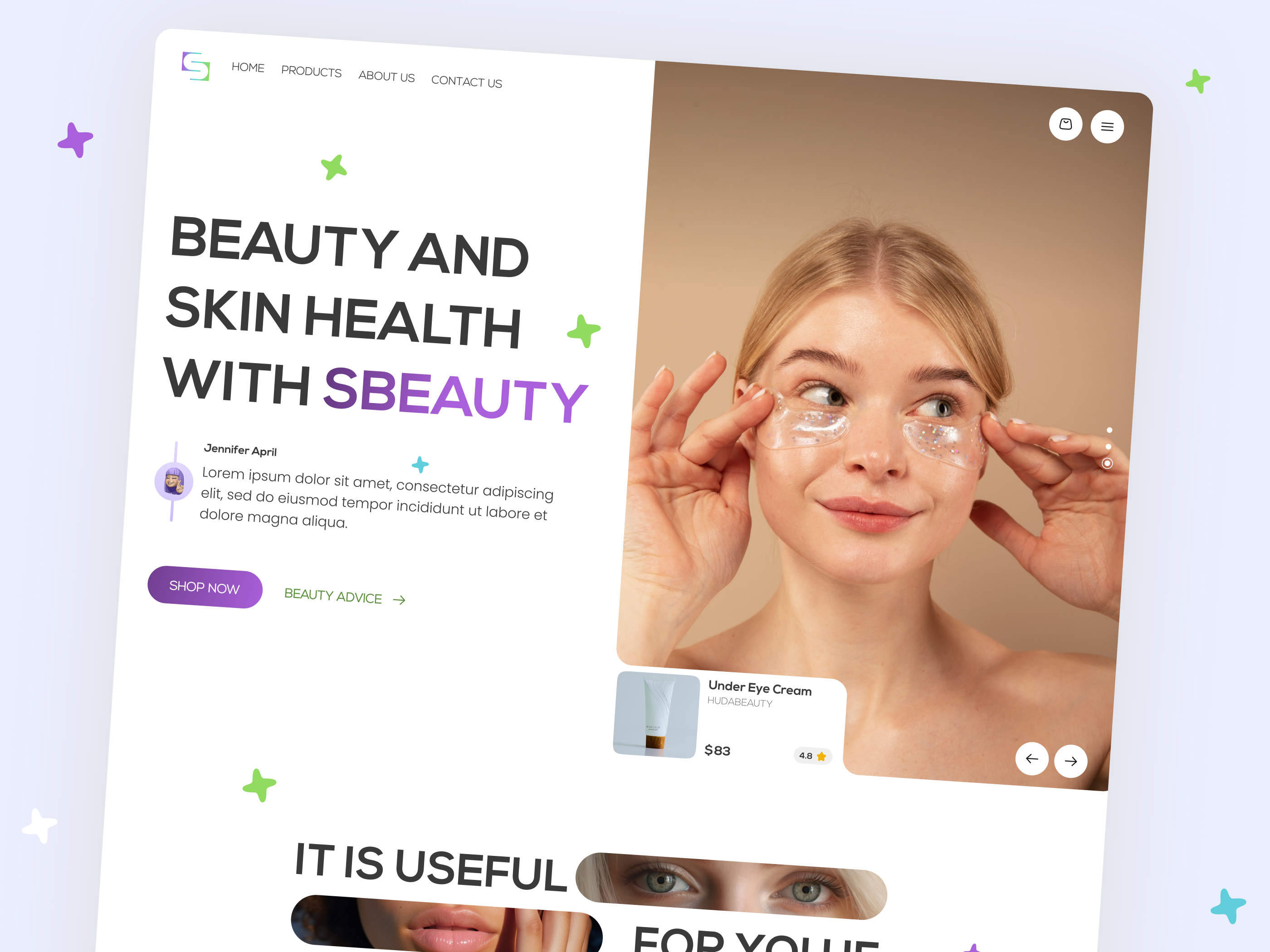 S Beauty - Beauty Product Landing Page beauty beauty products cream make up makeup minimal modern shopping skin skincare ui uiux web web design