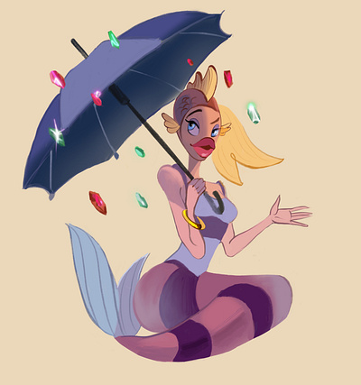 Gold fish artist cartoon cartoon style colors design design charaster girle illustration umbrella