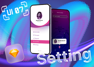 UI 7_Settings app blue dailyui graphic design location purple search setting sketch ui