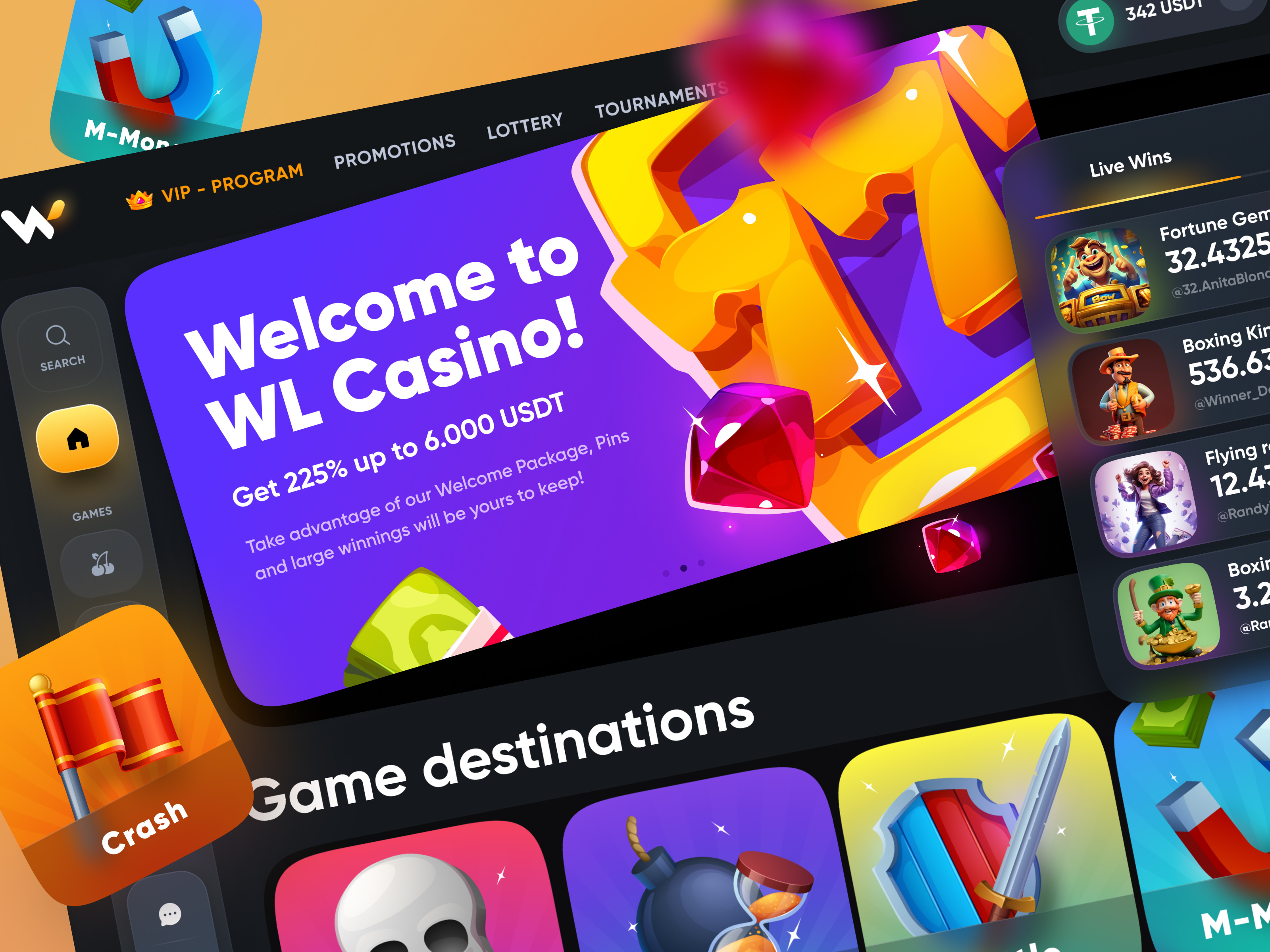 Example of Dashboard web3 crypto casino ui