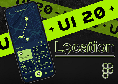 UI 20_Location app car dailyui dark mode figma find go green location map neon neonlight on the road time ui ui 20