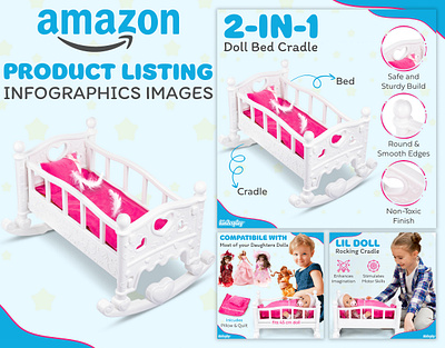 Amazon Listing Infographics Images || Doll Bed Cradle a content adobe illustrator adobe photoshop amazon amazon infographics amazon listing amazon listing images ebc enhanced brand content graphic design infographics listing design listing images