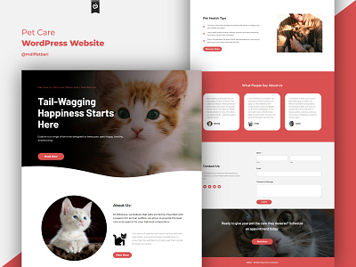 Pet Care Website Design, Landing Page, UI/UX branding cat design dog elementor landing page pet care pet shop puppy ui design uiux ux design web web design web designer web development web template website website design wordpress