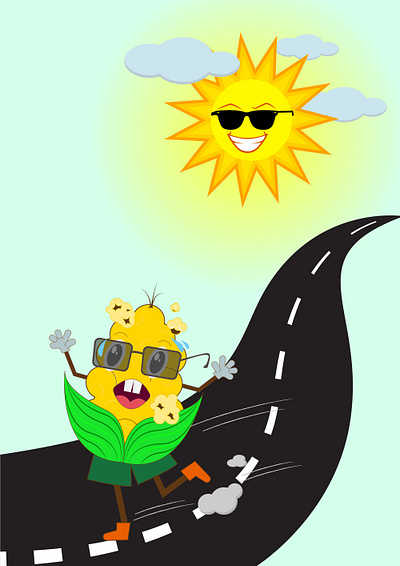 Summer Illustration art graphic design illustrator popcorn running running corn summer sun sweet corn vector