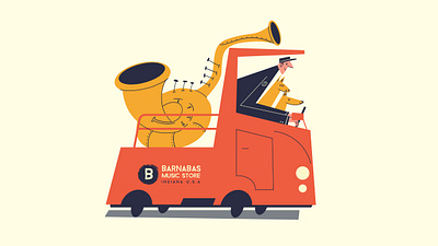 Barnabas Music Store character design cristianne fritsch digital digital art digital illustration illustration musical instrument retro illustration truck truck illustration vintage illustration