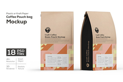 Food or Coffee Pouch Bag Mockup beverage mockup branding craft doypack food food or coffee pouch bag mockup identity mockup kraft mock up organic packaging paper paper bag mockup pouch rice