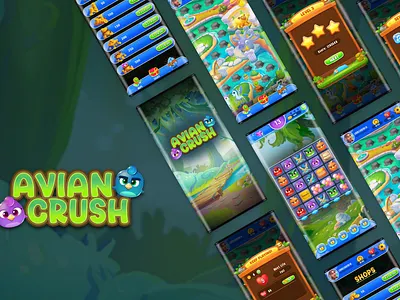 Avian Crush: A Feathered Adventure bird game bird match branding card game design game design illustration ludo poker rummy teenpatti ui