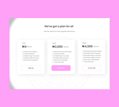 Pricing cards ui