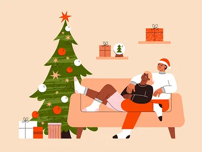 Christmas at home celebration character christmas design flat graphic design home ill illustration new year people tree ui ux vector