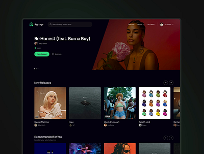 Music Finder App Dashboard dark mode dj app music app ui ui design web app website