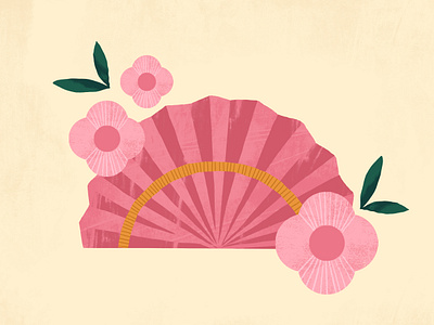 Fan concept design editorial fan flat flowers illustration illustrator pink and green spot illustration texture