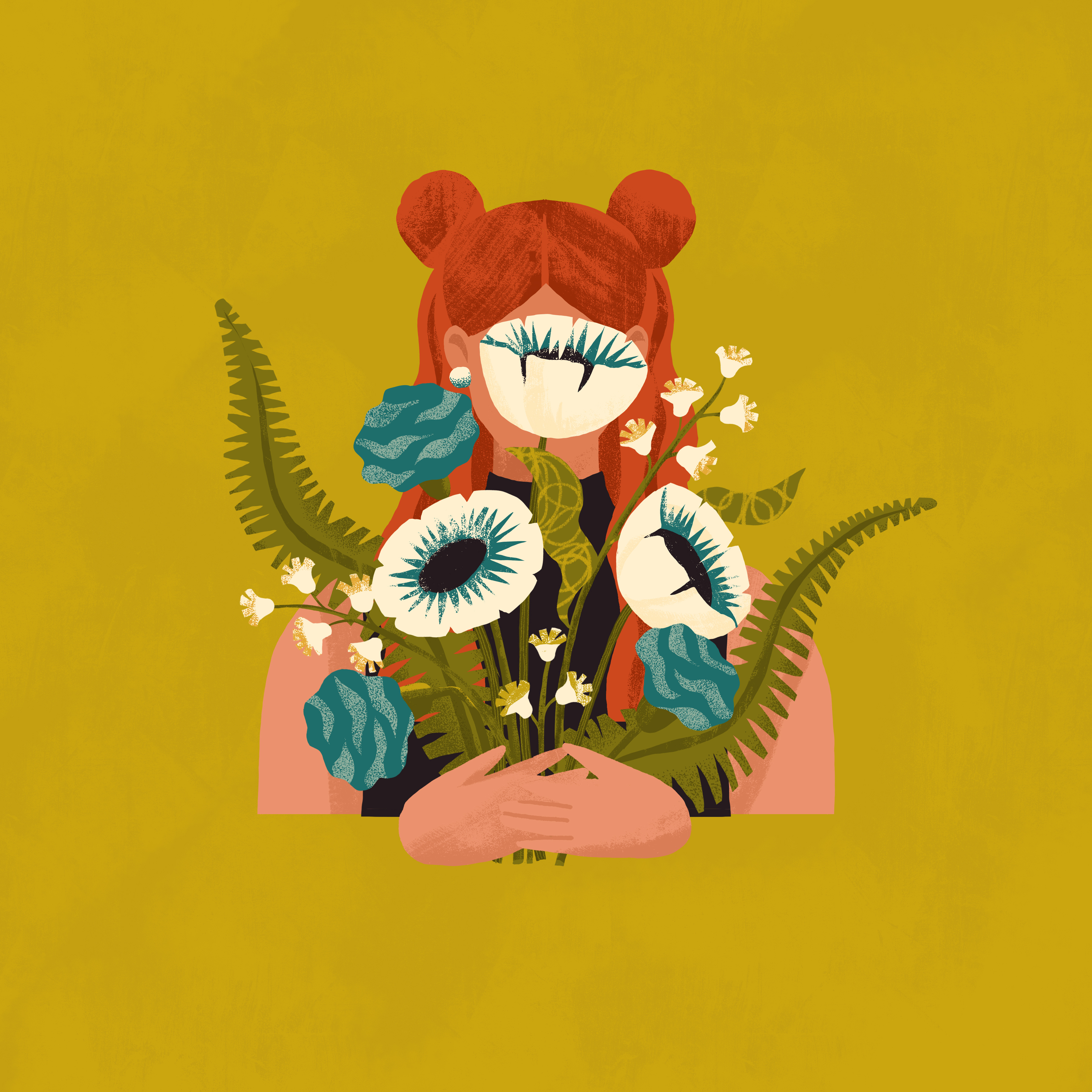 Red girl bouquet cards concept design flat flowers girl illustration illustrator portrait texture woman