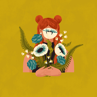 Red girl bouquet cards concept design flat flowers girl illustration illustrator portrait texture woman